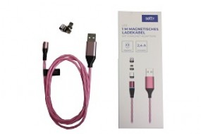 R R Setty USB magnetisches Ladekabel 1 m LED pink
